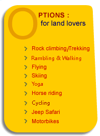 Rock climbing, trekking, flying, skiing, bungee jumping, horse riding, mountain biking, jeep safari in Cyprus.
