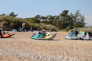 Kitesurfing headquarters on a beach in Cyprus. It is all you need, the sea, the wind and a suitable beach.