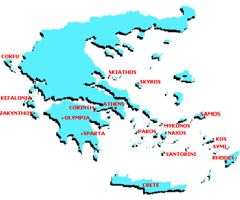 Map of Greece. Click on the area you would like