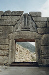 Mycenea's Lions Gate is the portal into the ancient city, it takes its name from the two lions carvings which symbolized the house of Atreus, click to enlarge this photograph